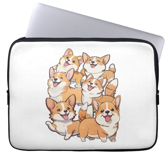 Funda Para Portátil Perros felices de Corgi (Frente)