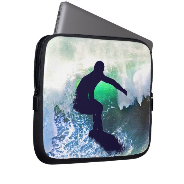 Funda Para Portátil Persona que practica surf en una onda que se (Anverso derecho)