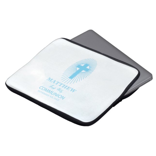 Funda Para Portátil Personalice, Blue First Holy Communia Cross Host (Superior anverso)