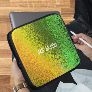 Funda Para Portátil Personaliza el nombre Shiny Shades of Green & Yell