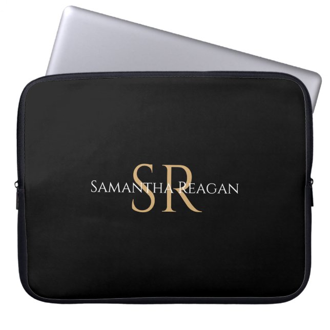 Funda Para Portátil Personaliza el nombre y el monograma en el texto d (Frente)
