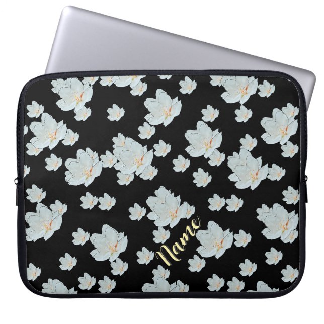 Funda Para Portátil Personaliza Flores En Negro (Frente)