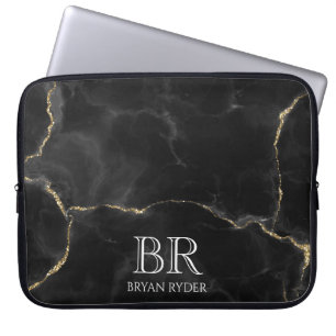 Funda Para Portátil Personalizable de mármol de Misty Night Gold Purpu