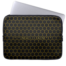 Funda Para Portátil Personalizable Patrón de abeja negro Moda oscura
