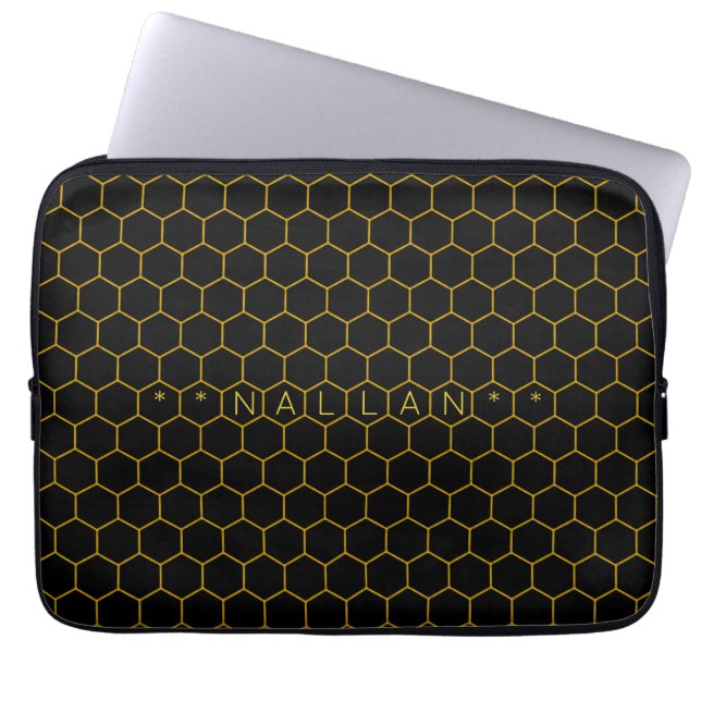 Funda Para Portátil Personalizable Patrón de abeja negro Moda oscura (Frente)