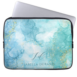 Funda Para Portátil Personalizable Purpurina de color turquesa verde a