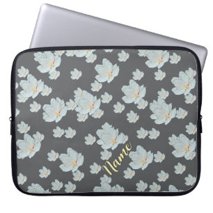 Funda Para Portátil Personalización De Flores En Gris