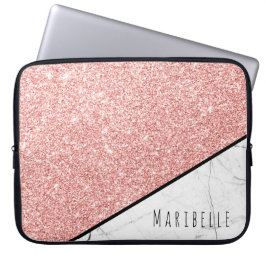 Funda Para Portátil Personalización Rosa Oro Faux Purpurina Marble