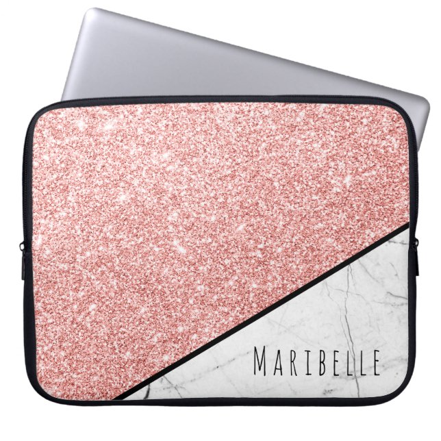 Funda Para Portátil Personalización Rosa Oro Faux Purpurina Marble (Frente)