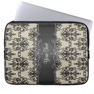 Funda para portátil personalizada de damasco negro