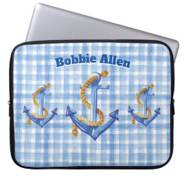 Funda Para Portátil Personalizado Anchor Y Rope Blue Gingham