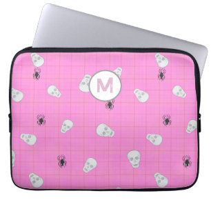 Funda Para Portátil Personalizado Coquette Pink Plaid Halloween Skulls