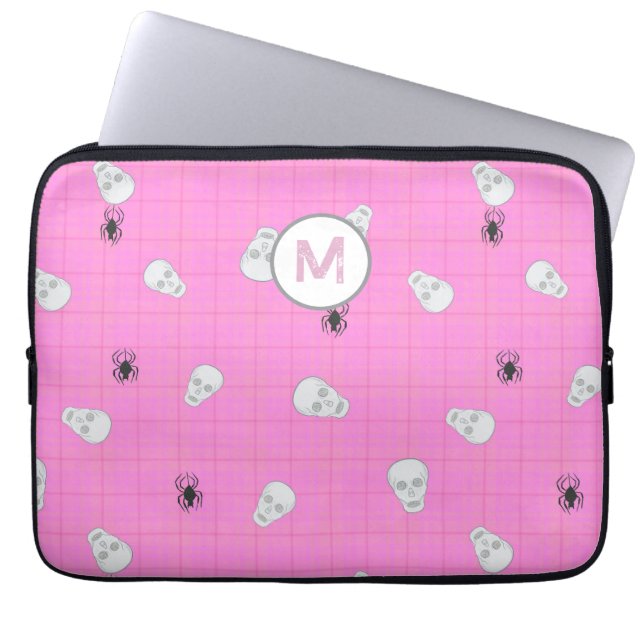 Funda Para Portátil Personalizado Coquette Pink Plaid Halloween Skulls (Frente)