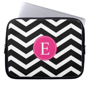 Funda Para Portátil Personalizado de Chevron Rosa Blanco Negro