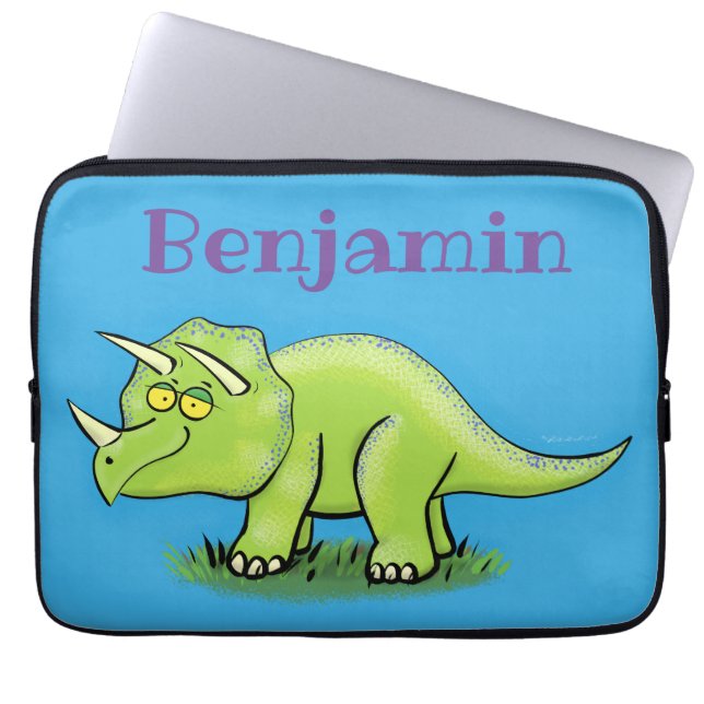 Funda Para Portátil Personalizado de dinosaurios de triceratops verde  (Frente)
