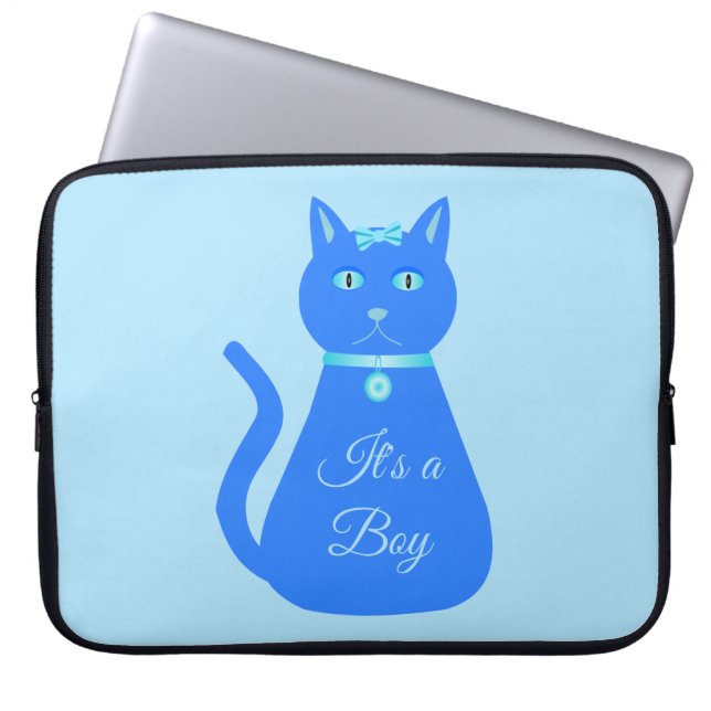 Funda Para Portátil Personalizado de gato de niño pequeño azul (Frente)