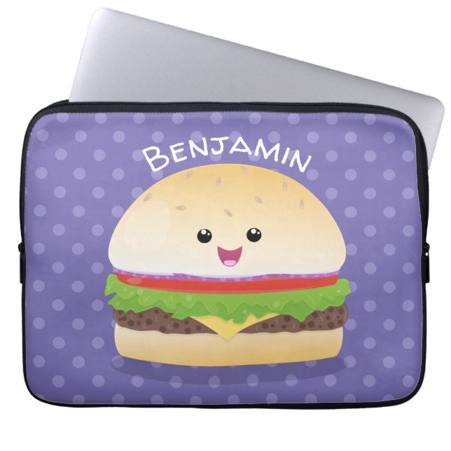 Funda Para Portátil Personalizado de hamburguesa kawaii feliz (Frente)