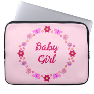 Funda Para Portátil Personalizado de mariposas y flores para bebé rosa