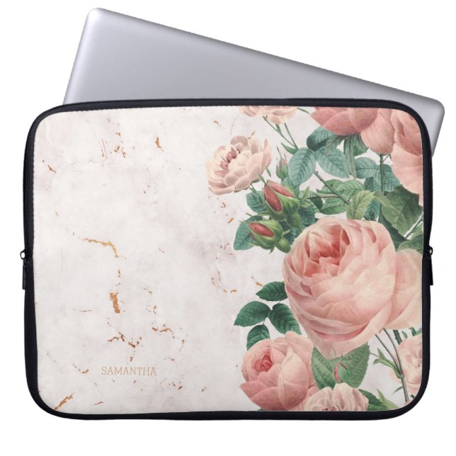 Funda Para Portátil Personalizado de mármol floral de los rosas (Frente)