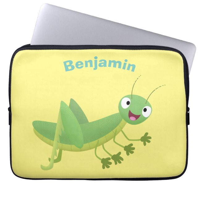 Funda Para Portátil Personalizado de saltamontes alegre verde (Frente)
