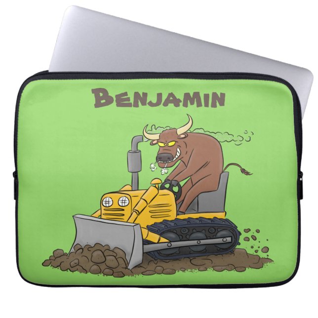 Funda Para Portátil Personalizado del bulldozer cómico que conduce un  (Frente)