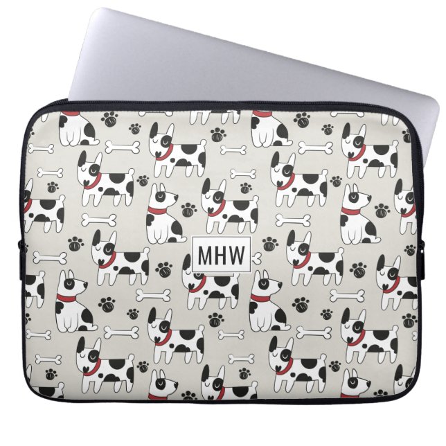 Funda Para Portátil Personalizado del patrón de perro lindo Monograma  (Frente)