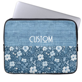 Funda Para Portátil Personalizado Elegante Botánico Azul Faux Denim As