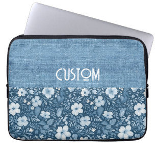 Funda Para Portátil Personalizado Elegante Botánico Azul Faux Denim As