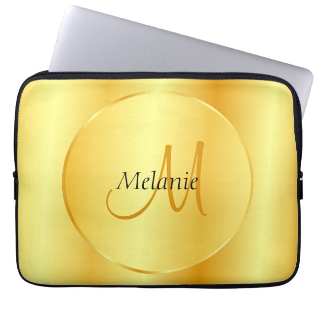 Funda Para Portátil Personalizado Faux Gold Elegant Modern Monograma P (Frente)