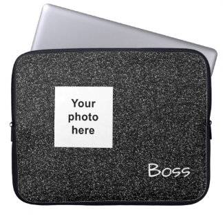 Funda Para Portátil Personalizado foto y texto gris falso purpurina