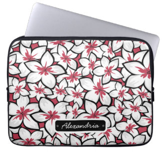 Funda Para Portátil Personalizado Frangipani patrón Fuchsia rosa y bla