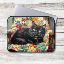 Funda Para Portátil Personalizado gato negro lindo sobre la silla de r