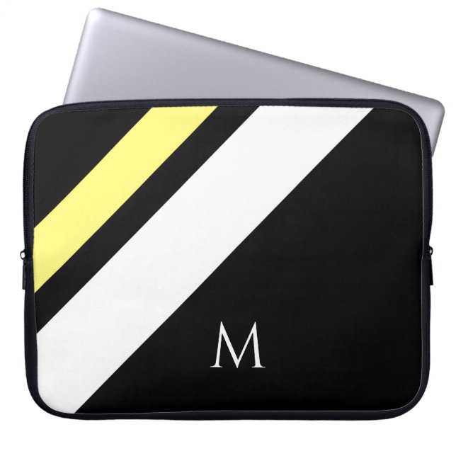 Funda Para Portátil Personalizado líneas diagonales iniciales negro (Frente)