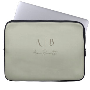 Funda Para Portátil Personalizado moderno Monograma Nombre Dusty Sage