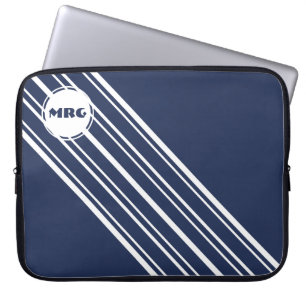 Funda Para Portátil Personalizado Monograma Azul zafiro con franjas bl
