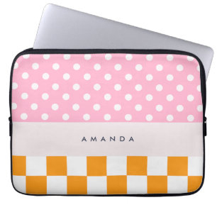 Funda Para Portátil Personalizado Monograma Naranja rosa Comprobación