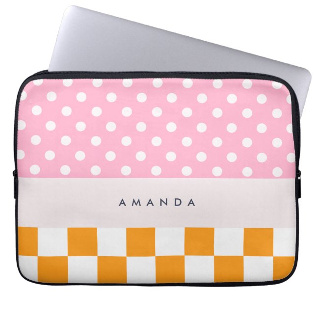 Funda Para Portátil Personalizado Monograma Naranja rosa Comprobación  (Frente)