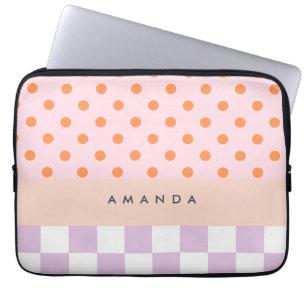 Funda Para Portátil Personalizado Monograma Pastel Polka Dot Lilac Che