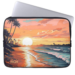 Funda Para Portátil Personalizado Monograma Tropical Beach Sunset