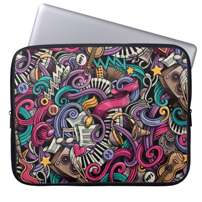 Funda Para Portátil Personalizado Musical: Colorido Doodle Seamless. (Frente)