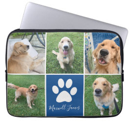Funda Para Portátil Personalizado Perro Collage de fotos Mascota azul 