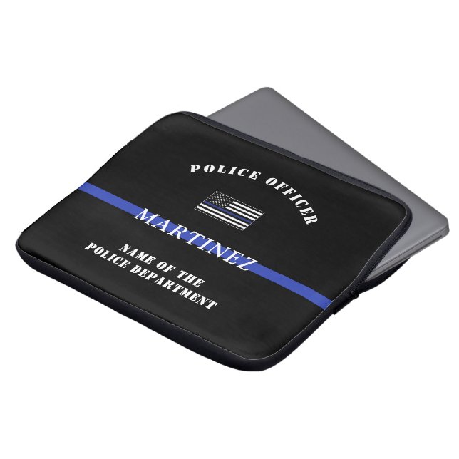 Funda Para Portátil Personalizado policía delgada de la línea azul pol (Superior anverso)