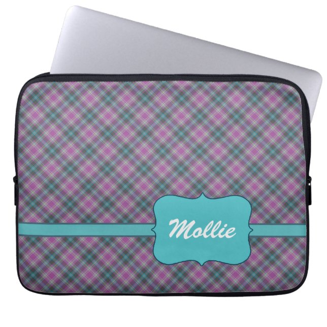 Funda Para Portátil Personalizado Purple Plaid 13 Pulgadas Plantilla D (Frente)