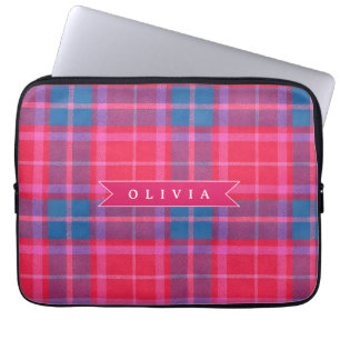 Funda Para Portátil Personalizado Rosa Fucsia Cuadros Preppy Personali