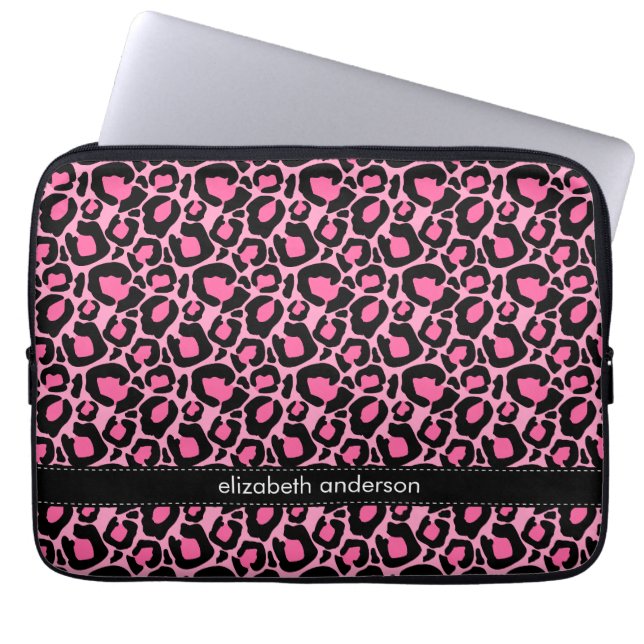 Funda Para Portátil Personalizado rosado del modelo del leopardo (Frente)