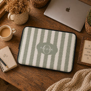 Funda Para Portátil Personalizado Rustico Verde Salvia Rayado
