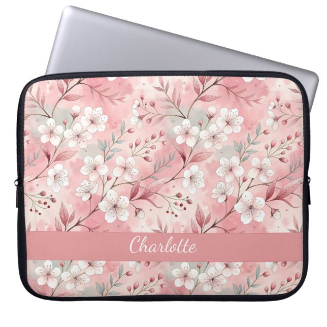 Funda Para Portátil Personalizado Sakura Patrón de flor Rosa (Frente)