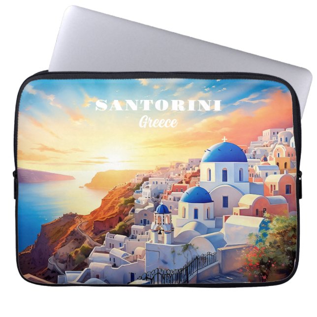 Funda Para Portátil Personalizado Texto Santorini Grecia Atardecer (Frente)