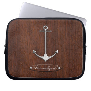 Funda Para Portátil ¡Personalízalo! Acero Ancla De Mahogany Náutico Hú