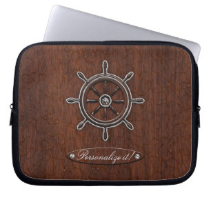 Funda Para Portátil ¡Personalízalo! Rueda De Mahogany Náutica Húmeda